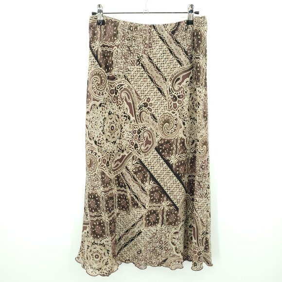 VTG 90s Kathie Lee Collection Pull On Midi-Length Paisley Print Skirt 8 Brown - Picture 1 of 13